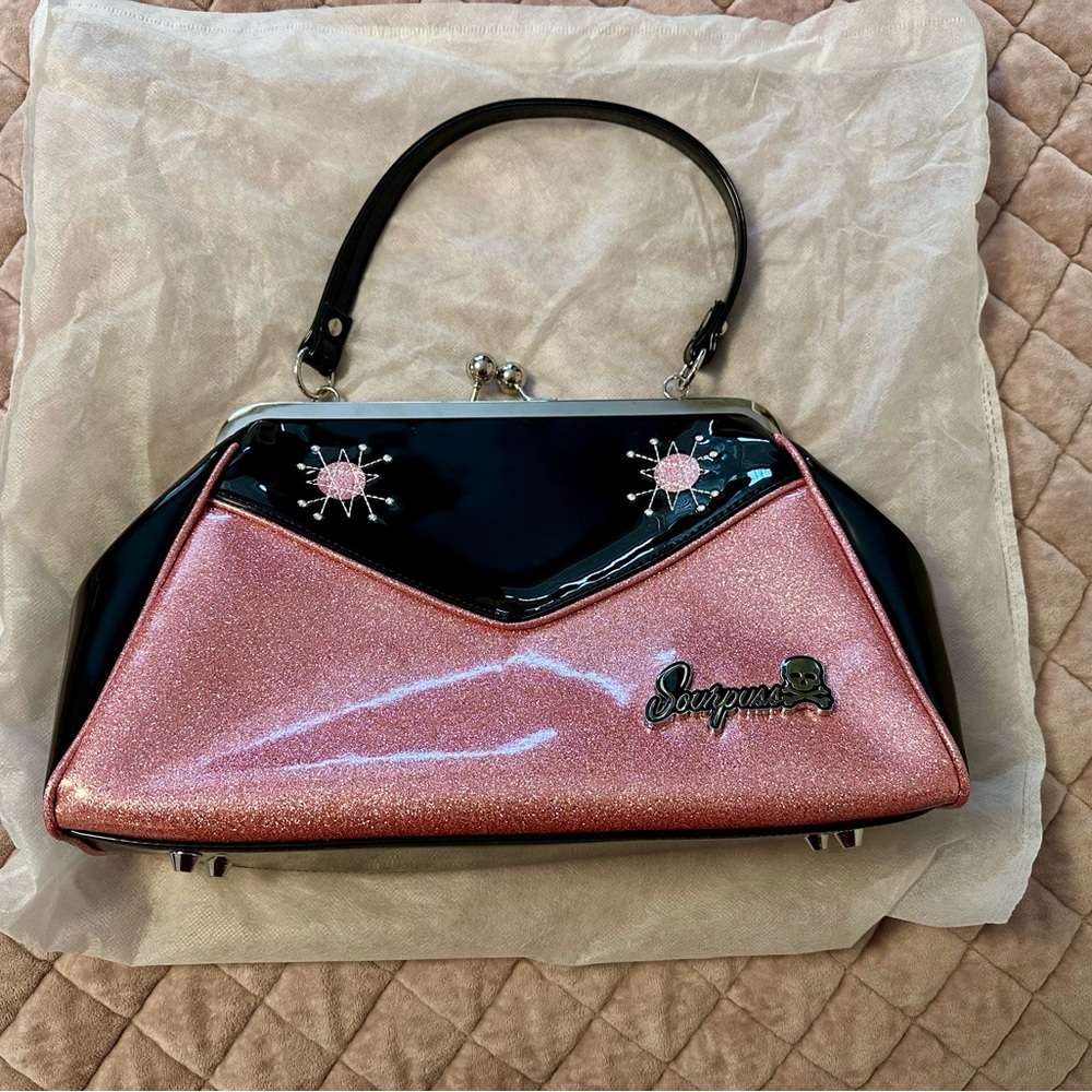 Sourpuss Sputnik Backseat Baby Pink and Black Handbag - Picture 2 of 4